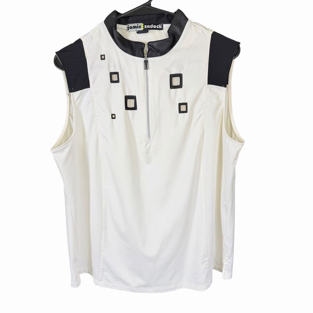 Jamie Sadock Womens 1/4 Zip Sleeveless Golf Top XL White Athleisure Athletic